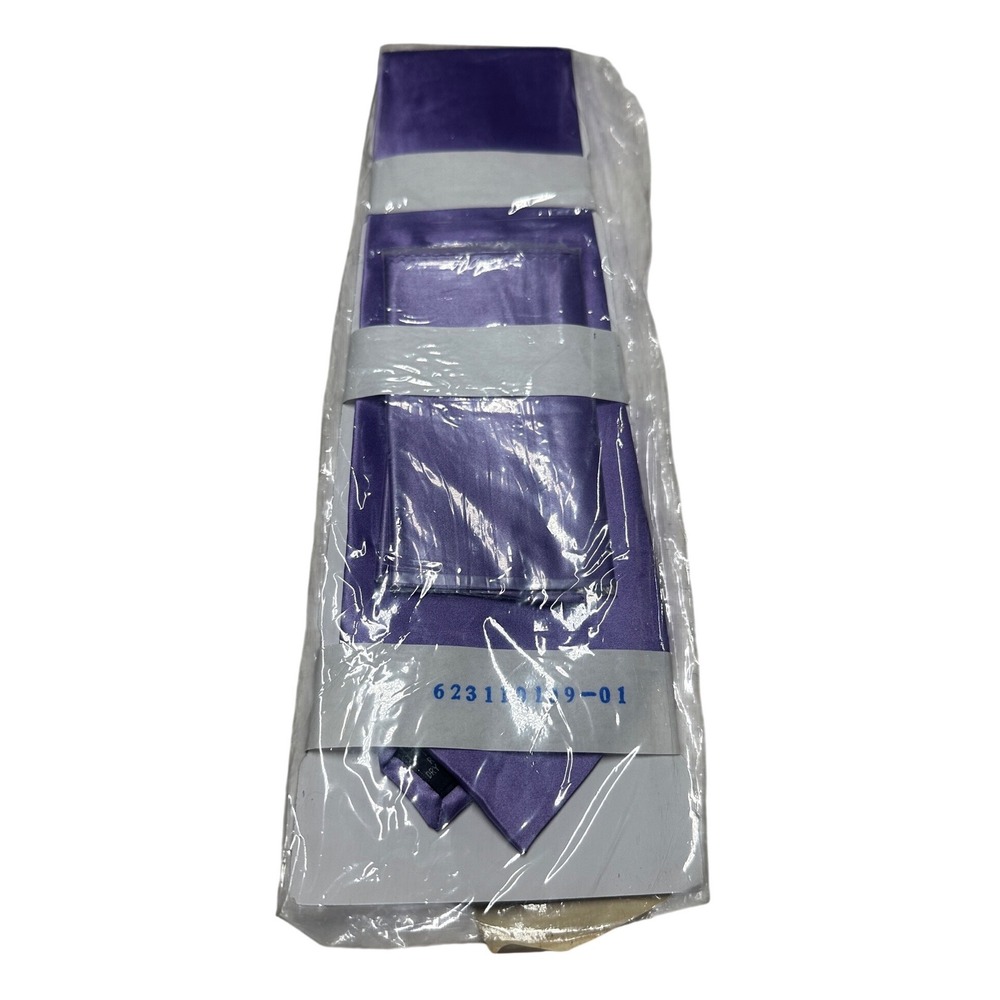 Stafford Silk Necktie Pocket Square Set Mens OS Purple New Solid Satin 63" - Picture 8 of 8